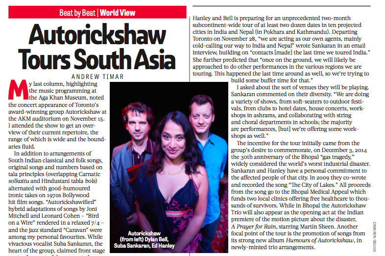 Autorickshaw in WholeNote Magazine